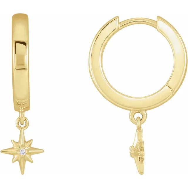 14 karat Guld Hoops med stjernevedhæng og naturlige diamanter