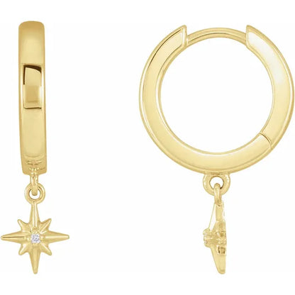 14 karat Guld Hoops med stjernevedhæng og naturlige diamanter