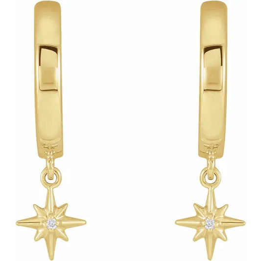 14 karat Guld Hoops med stjernevedhæng og naturlige diamanter