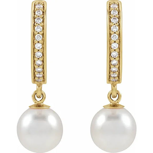 14 karat Guld Hoops med hvide ferskvandsperler og diamanter