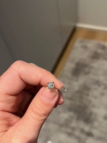 Solitaire Asscher Diamant Øreringe 14k guld