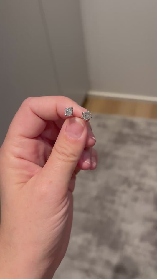 Solitaire Asscher Diamant Øreringe 14k guld